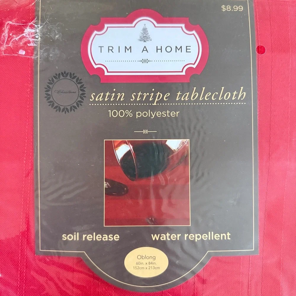 Red Green Tablecloth Set  60x84 Oblong Christmas 2 Pack Trim A Home Satin Stripe